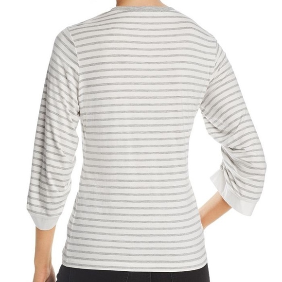 KOBI Halperin Grey and White Stripe Larissa Ruched-Sleeve Top Small - Picture 2 of 8